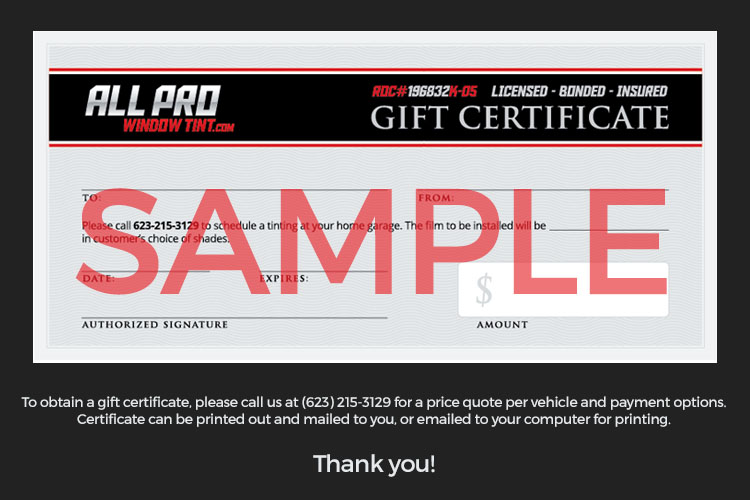 Window Tint Gift Certificate